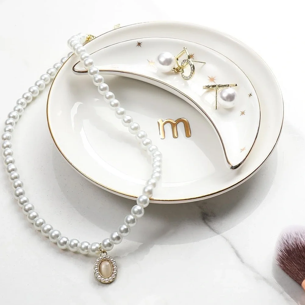 “M” Monogram White and Gold Jewelry Dish Set